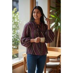 Maurices  Multicolor Geometric Long Sleeve Pullover Blouse Shirt Size XL